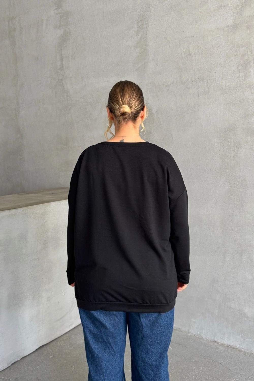 Stil Diva Büyük Beden Bisiklet Yaka Uzun Kollu Önü Baskılı Sweatshirt 300282 görsel 8