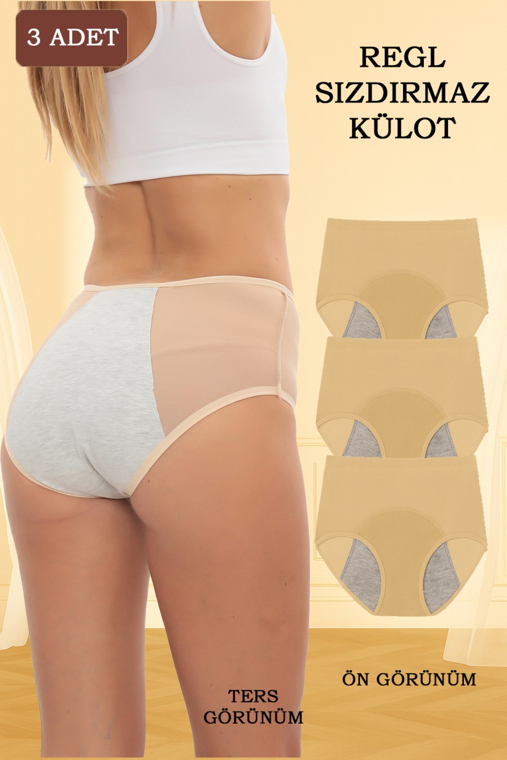 Sauna Suit 3'lü Regl Külodu Yüksek Bel Sızdırmaz Çok Katmanlı Süper Emici Yıkanabilir ve Konforlu