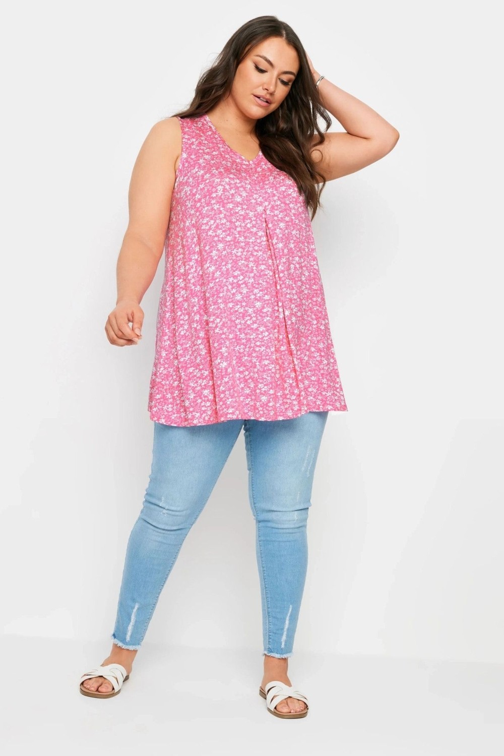 Stil Diva Büyük Beden Sıfır Kol V Yaka Desenli Likralı Bluz 321778 görsel 2
