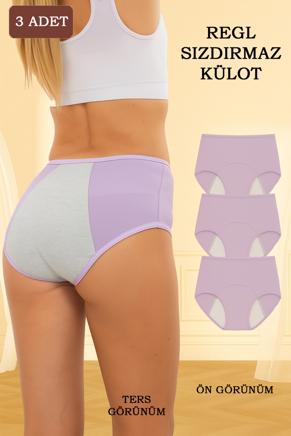 Sauna Suit 3'lü Regl Külodu Yüksek Bel Sızdırmaz Çok Katmanlı Süper Emici Yıkanabilir ve Konforlu