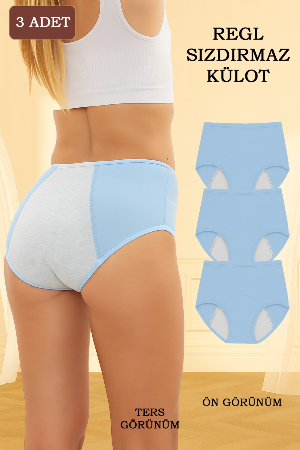 Sauna Suit 3'lü Regl Külodu Yüksek Bel Sızdırmaz Çok Katmanlı Süper Emici Yıkanabilir ve Konforlu görsel 5