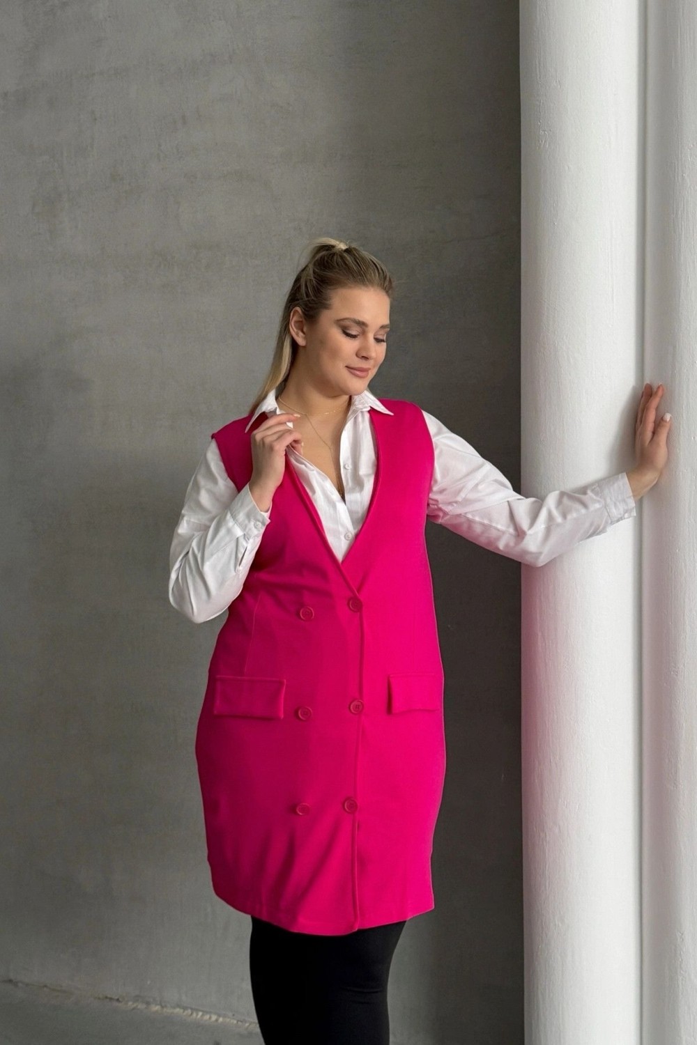 Stil Diva Büyük Beden Sıfır Kol Önü Düğmeli Cep Görünümlü Hırka 300861 görsel 2