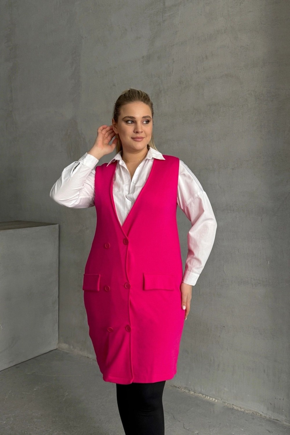 Stil Diva Büyük Beden Sıfır Kol Önü Düğmeli Cep Görünümlü Hırka 300861 görsel 5
