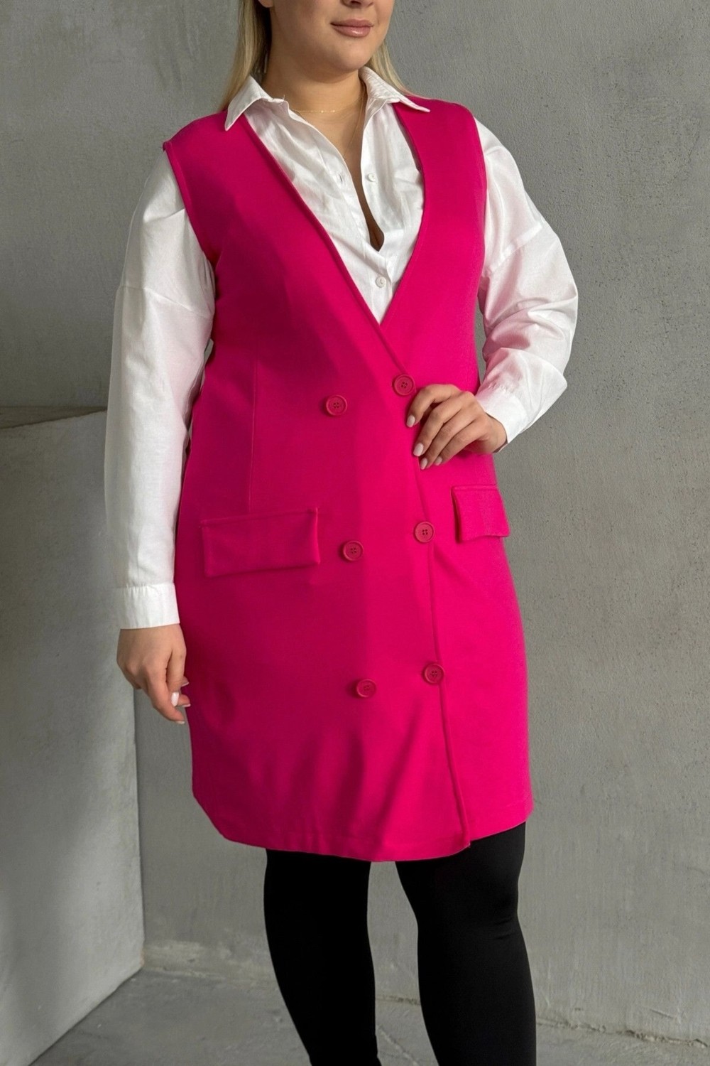 Stil Diva Büyük Beden Sıfır Kol Önü Düğmeli Cep Görünümlü Hırka 300861 görsel 6