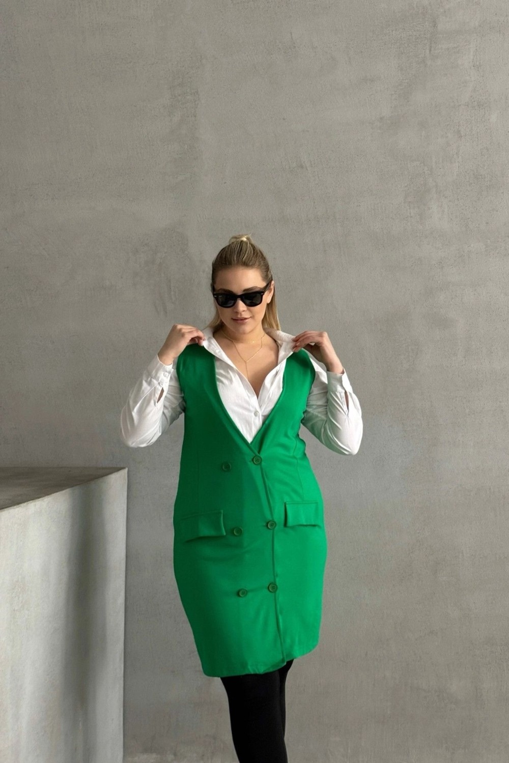 Stil Diva Büyük Beden Sıfır Kol Önü Düğmeli Cep Görünümlü Hırka 300860 görsel 4