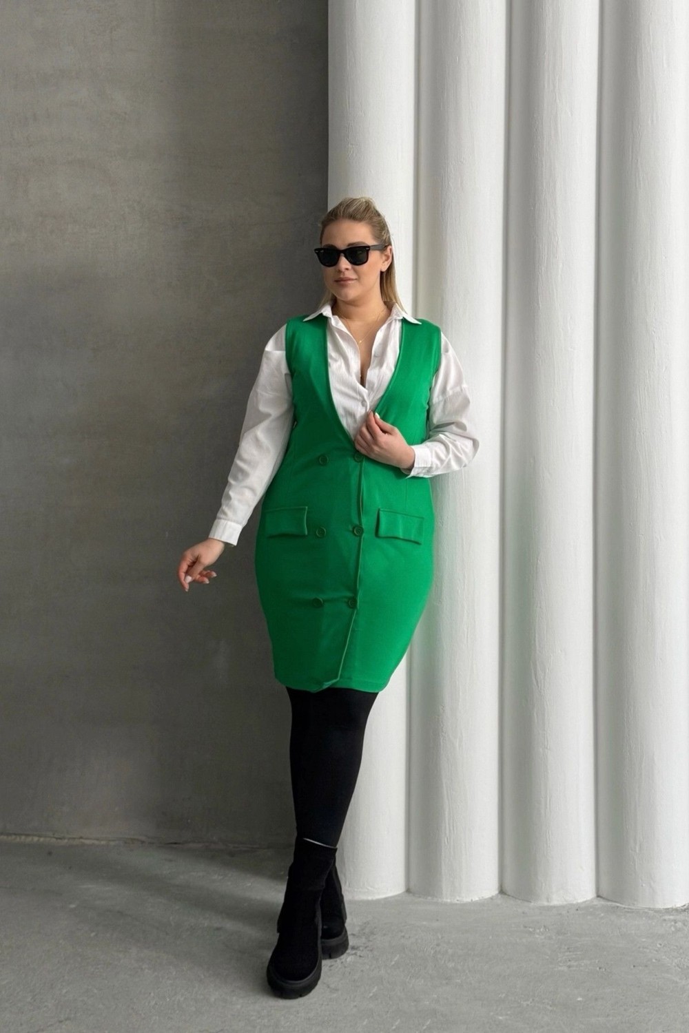 Stil Diva Büyük Beden Sıfır Kol Önü Düğmeli Cep Görünümlü Hırka 300860 görsel 6