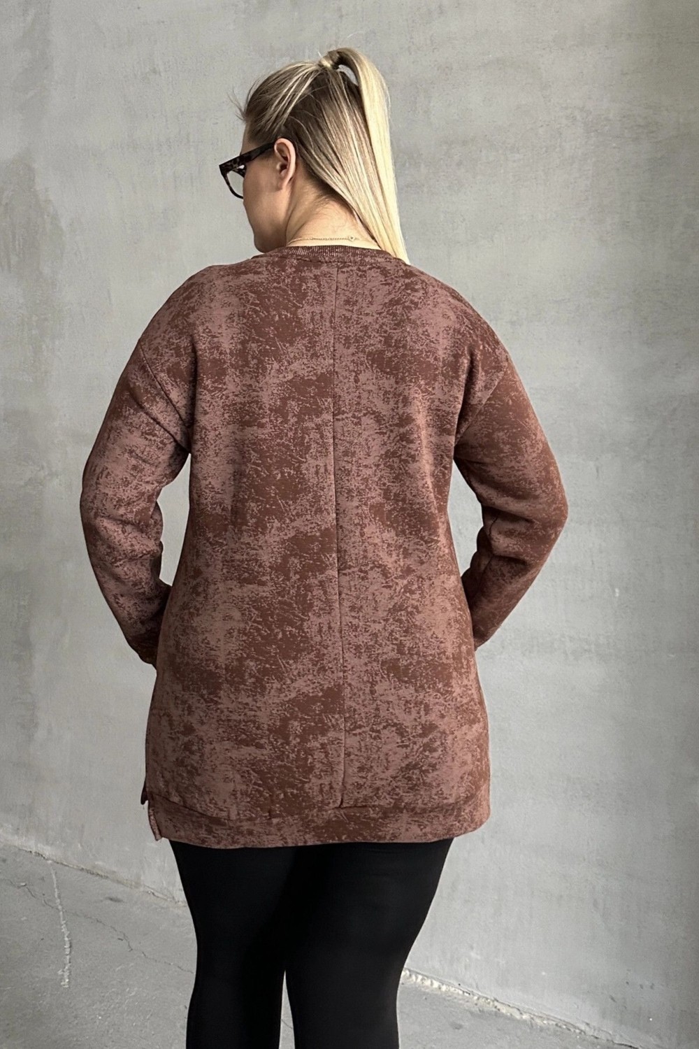Stil Diva Büyük Beden Uzun Kollu Bisiklet Yaka Önü Cepli Desenli Sweatshirt 106-79 görsel 8