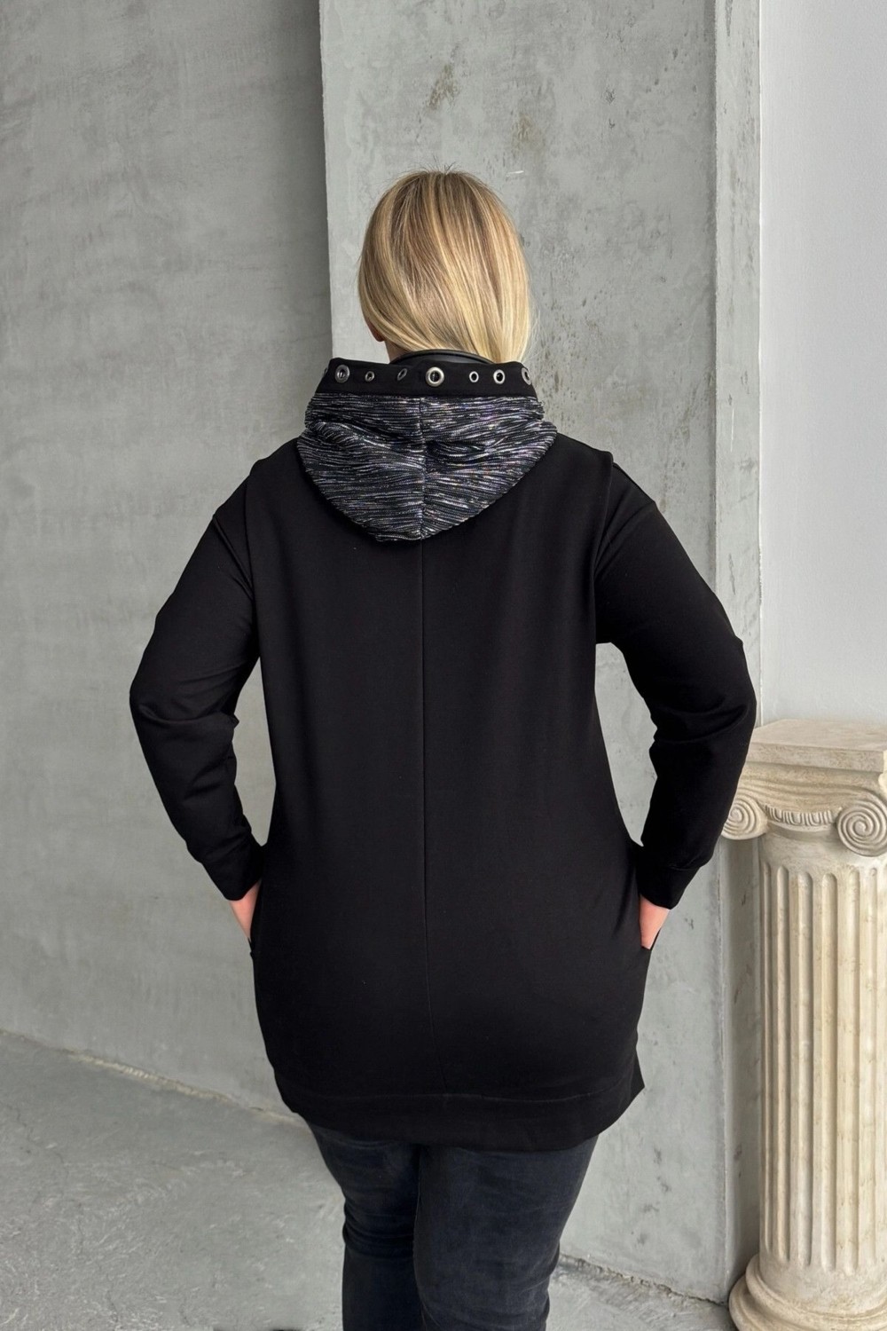 Stil Diva Büyük Beden Uzun Kollu Kapüşonu Desenli Cepli Sweatshirt 106-92 görsel 8
