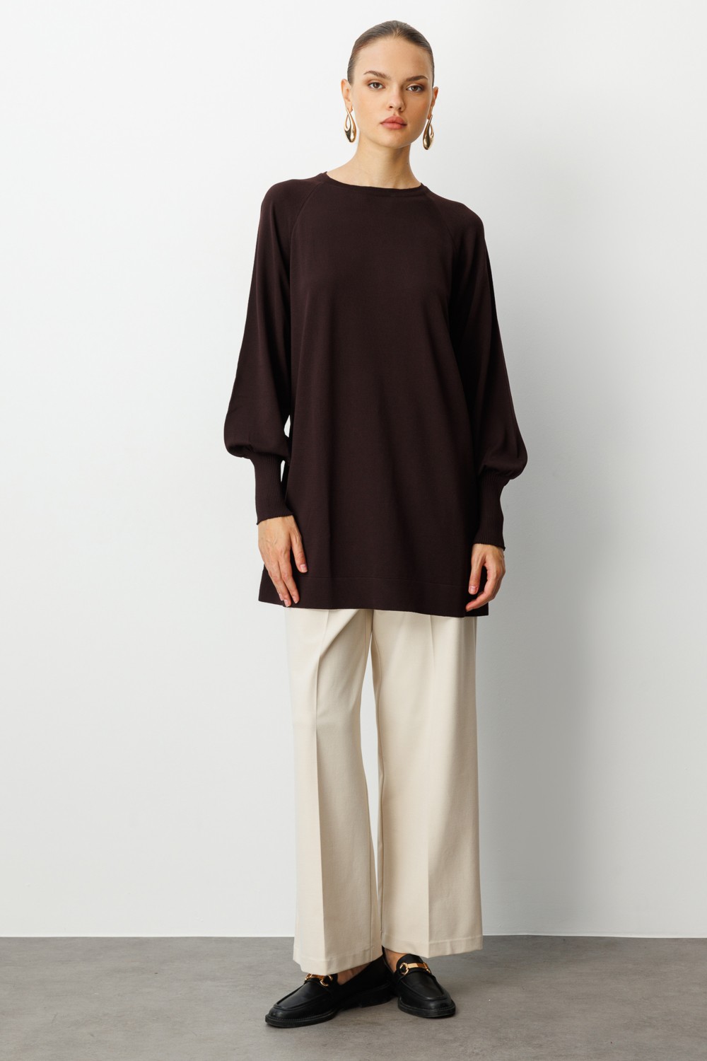 Mizalle Balon Kollu Rayon Lacivert Tunik
