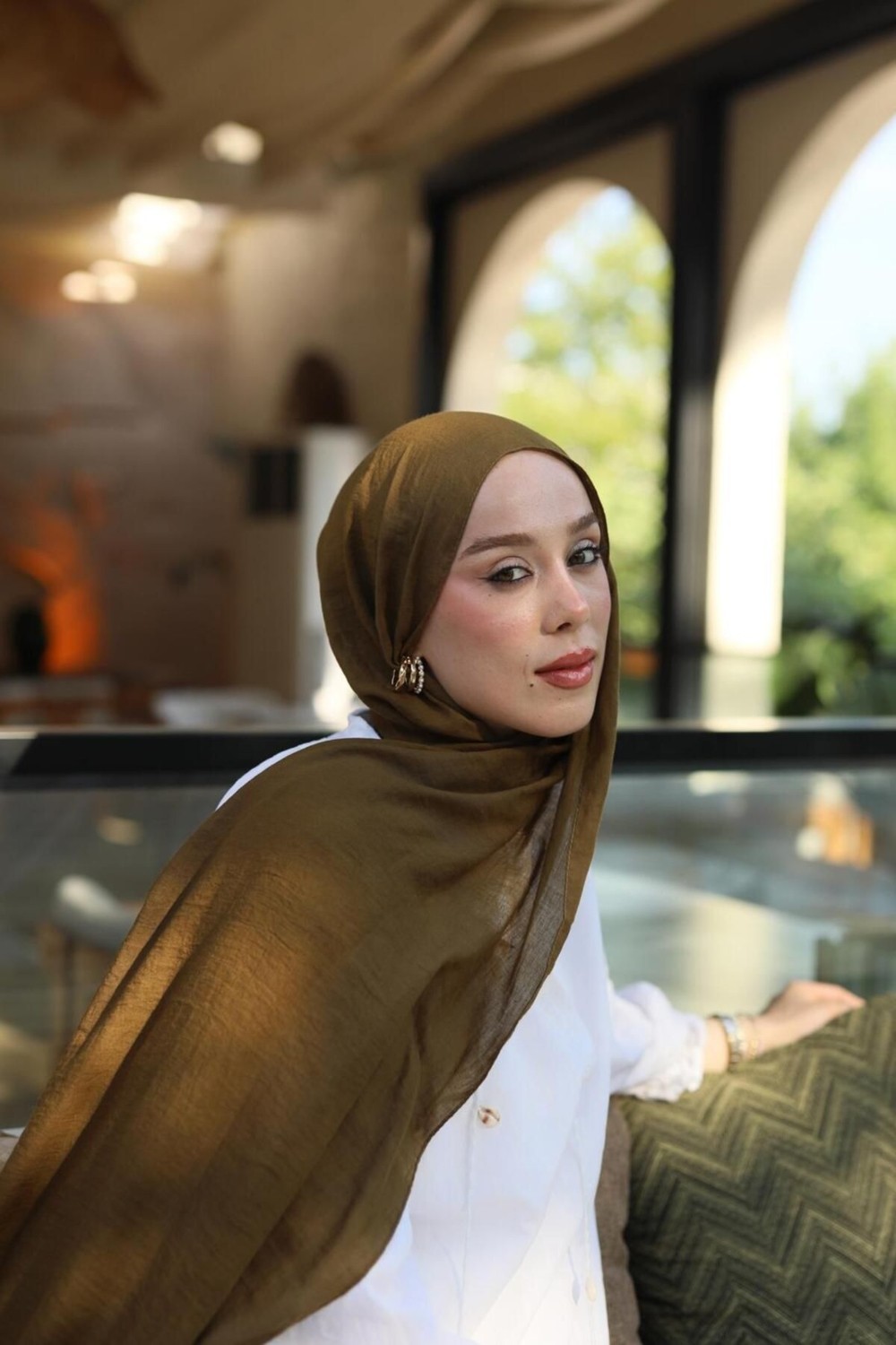 Modakaşmir Neo Pamuk Şal Koyu Bronz görsel 7