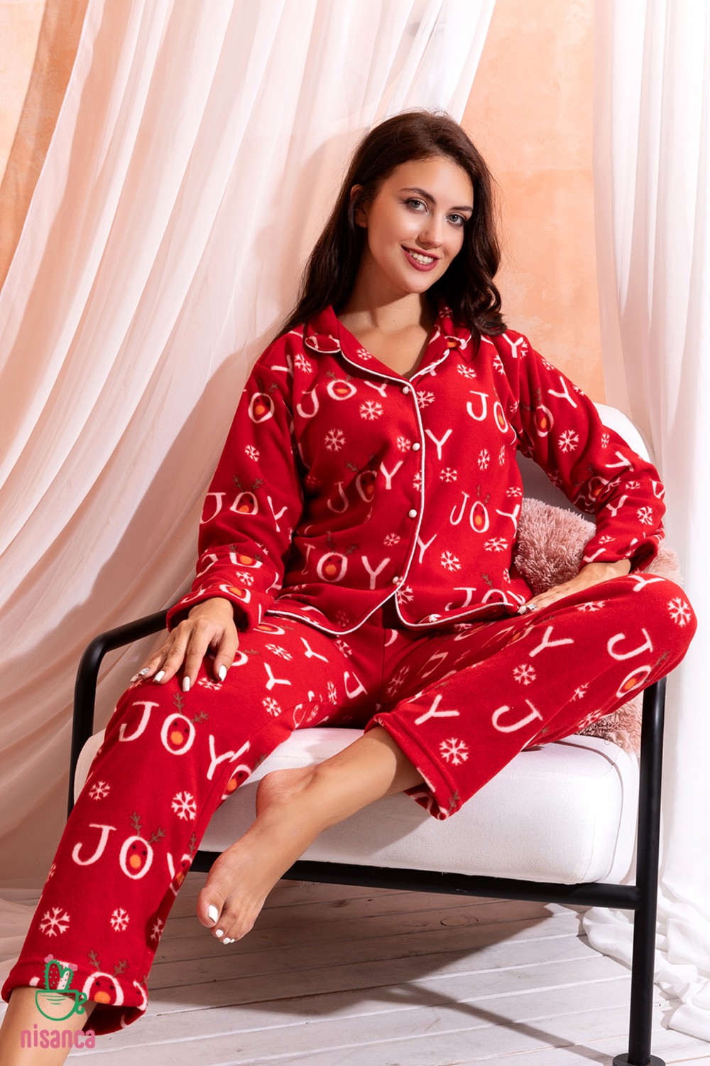 Nisanca Kışlık Kadın Polar Pijama Takımı Eğlenceli Hayvan Desenli Uzun Kollu Konforlu Seçim