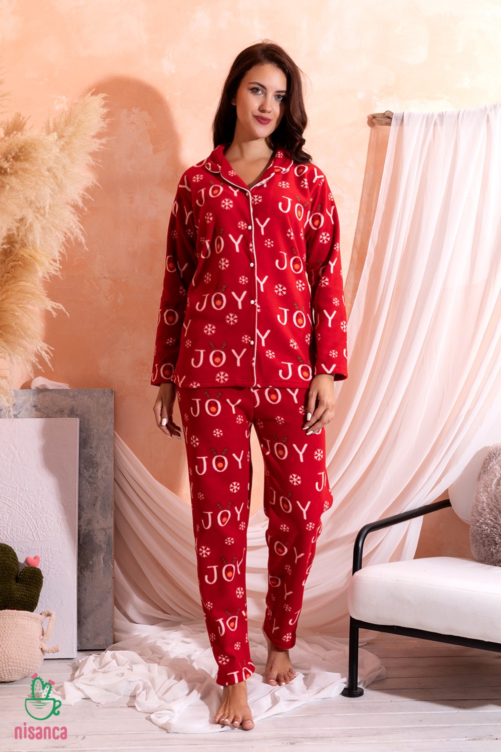 Nisanca Kışlık Kadın Polar Pijama Takımı Eğlenceli Hayvan Desenli Uzun Kollu Konforlu Seçim görsel 2