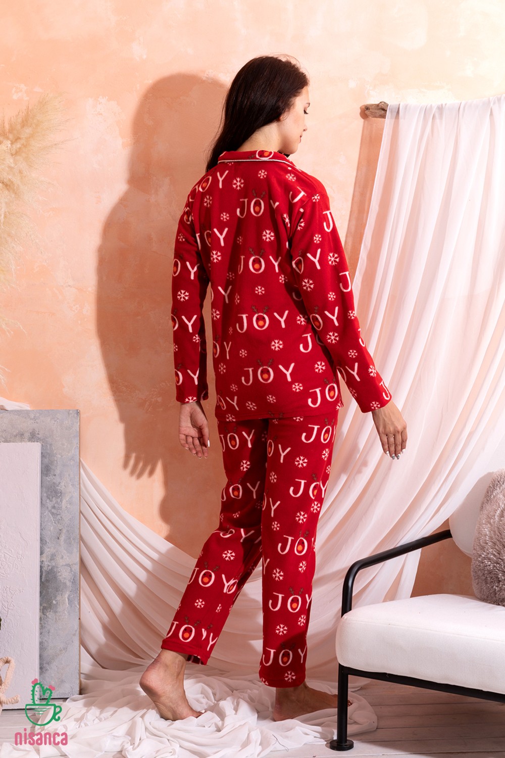Nisanca Kışlık Kadın Polar Pijama Takımı Eğlenceli Hayvan Desenli Uzun Kollu Konforlu Seçim görsel 5