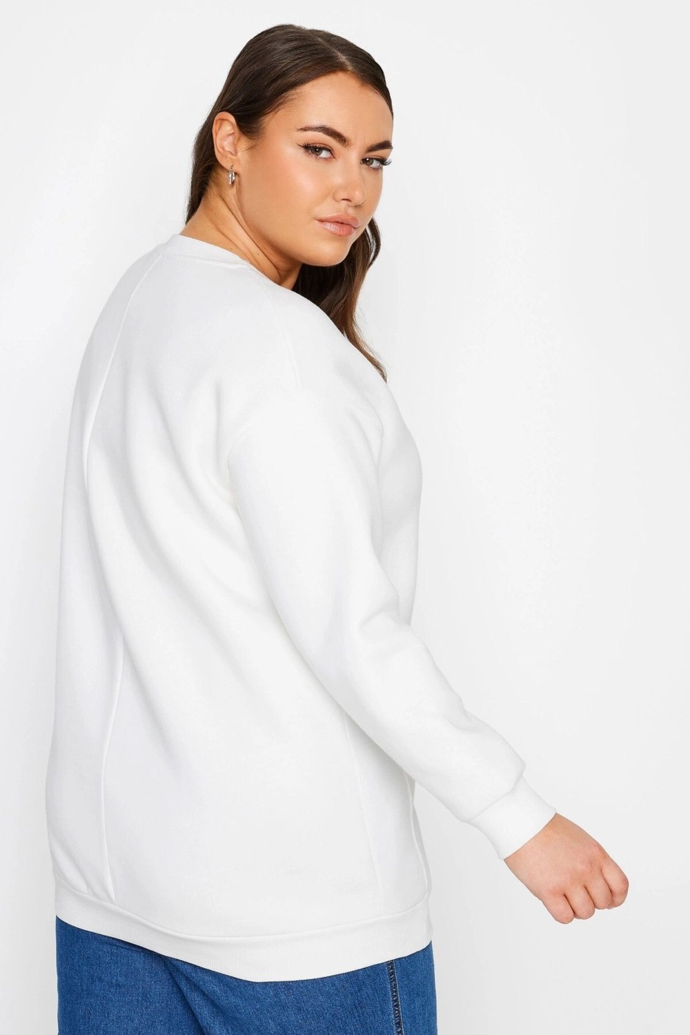 Stil Diva Büyük Beden Bisiklet Yaka Işleme Baskılı Uzun Kollu Sweatshirt 302918 görsel 5