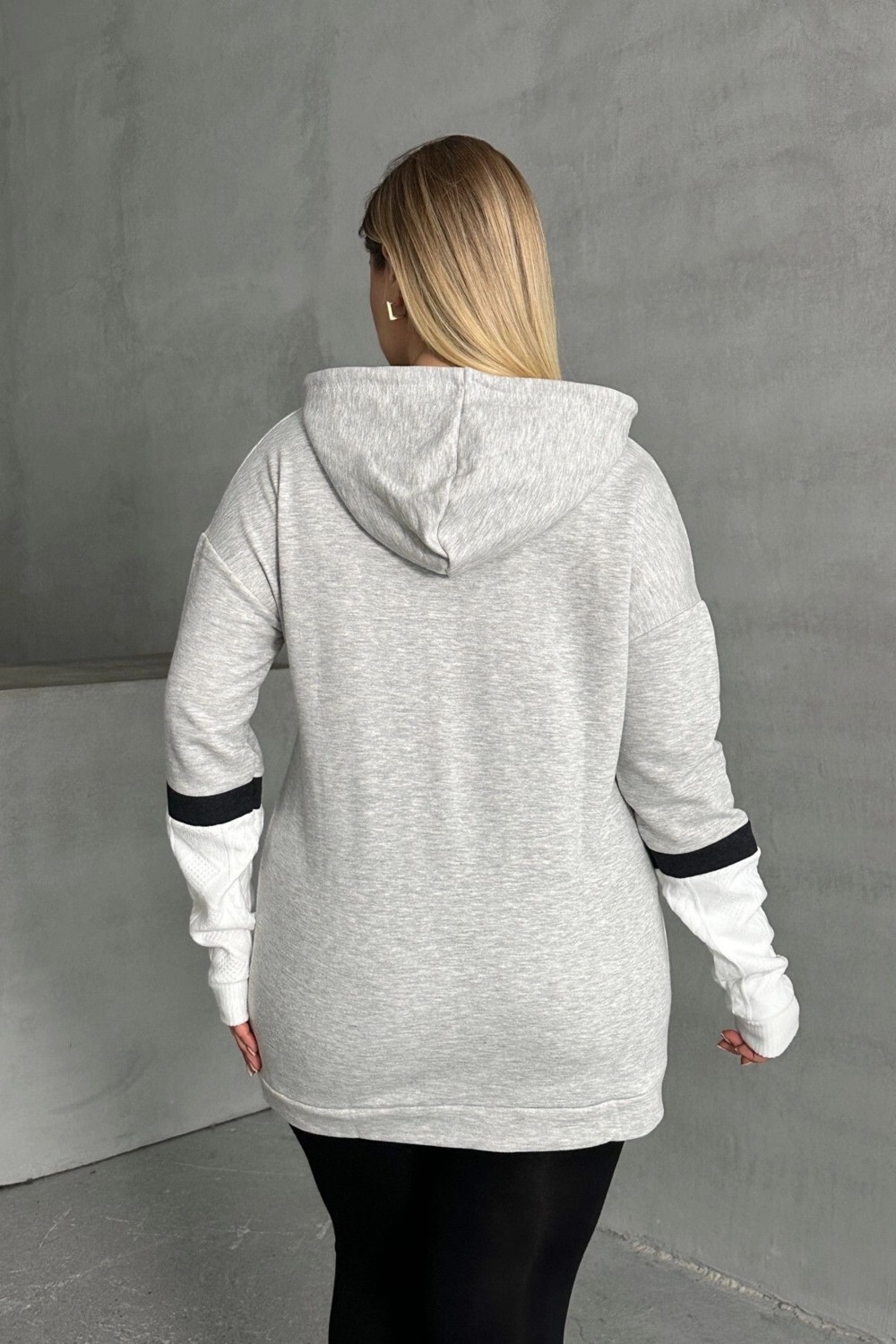 Stil Diva Büyük Beden Kapüşonlu Uzun Kollu Iki Parça Görünümlü Cepsiz Sweatshirt 300264 görsel 7