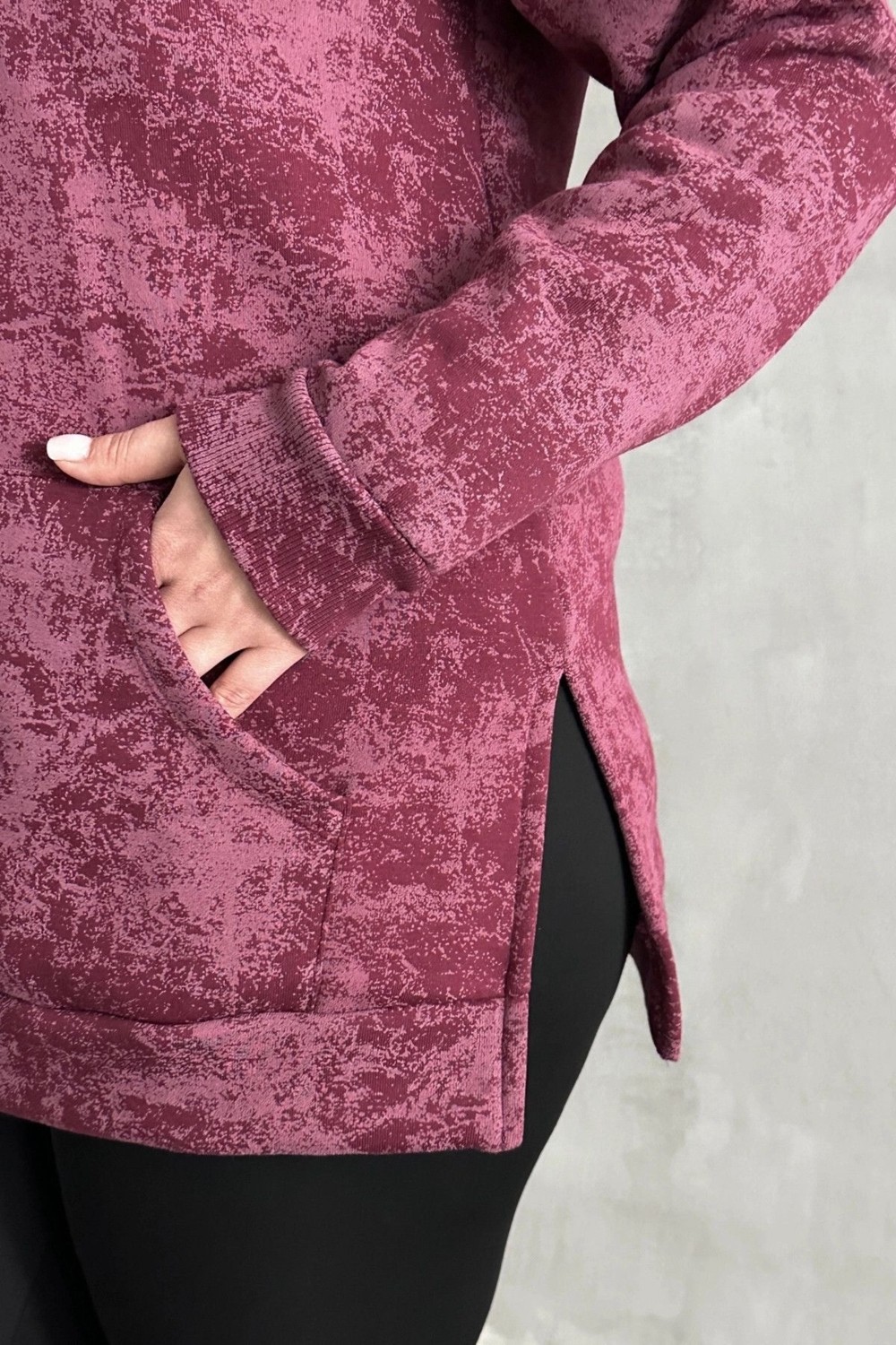 Stil Diva Büyük Beden Uzun Kollu Bisiklet Yaka Önü Cepli Desenli Sweatshirt 106-78 görsel 7