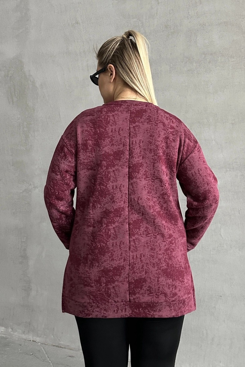 Stil Diva Büyük Beden Uzun Kollu Bisiklet Yaka Önü Cepli Desenli Sweatshirt 106-78 görsel 8