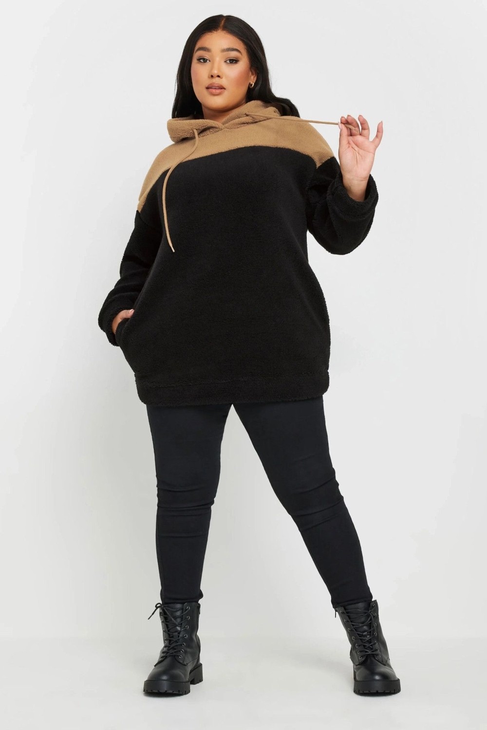 Stil Diva Büyük Beden Uzun Kollu Kapüşonlu ve Cepli Peluş Sweatshirt 303796 görsel 4