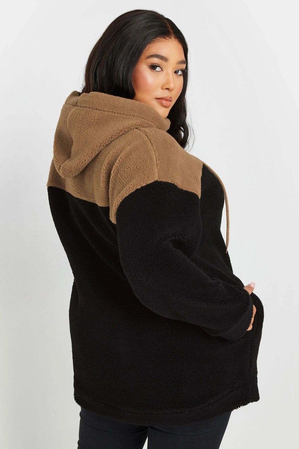 Stil Diva Büyük Beden Uzun Kollu Kapüşonlu ve Cepli Peluş Sweatshirt 303796 görsel 5