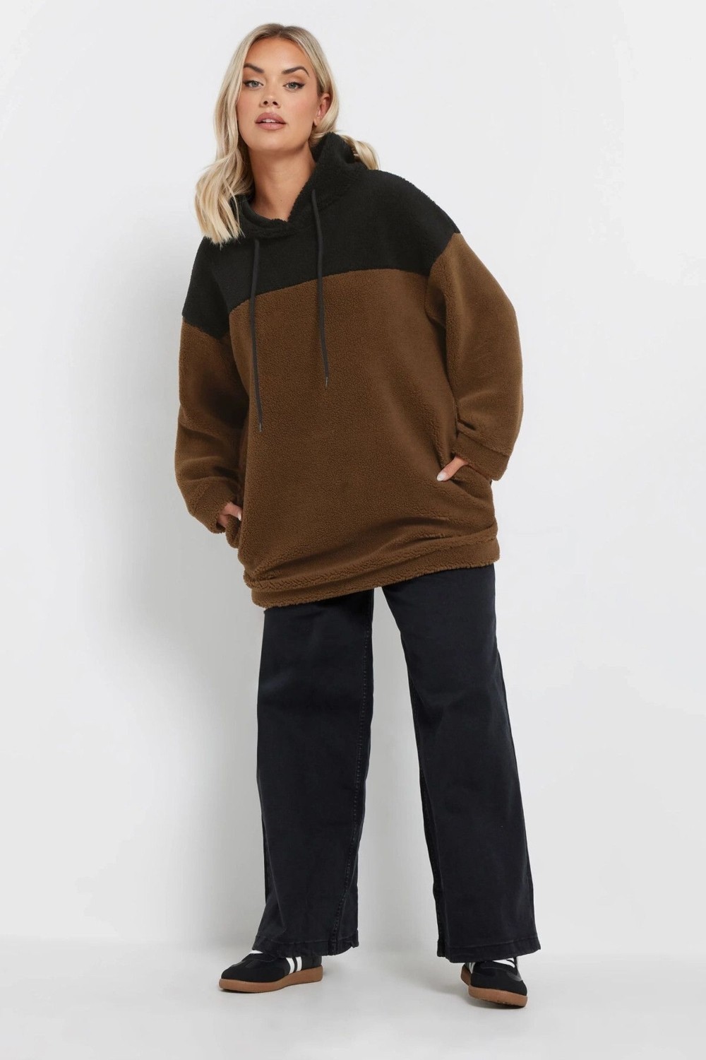 Stil Diva Büyük Beden Uzun Kollu Kapüşonlu ve Cepli Peluş Sweatshirt 303794 görsel 5