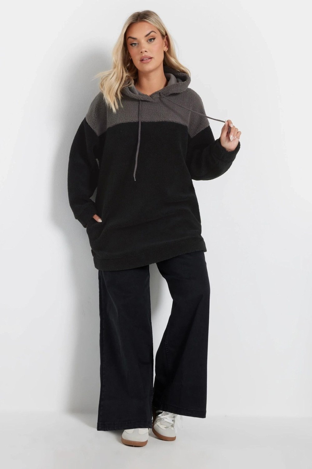 Stil Diva Büyük Beden Uzun Kollu Kapüşonlu ve Cepli Peluş Sweatshirt 303790 görsel 4
