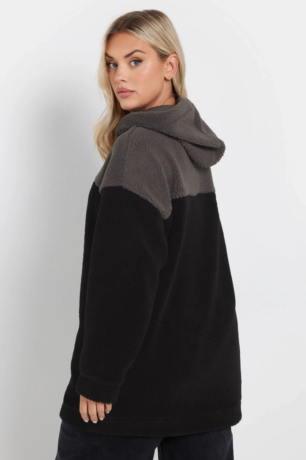 Stil Diva Büyük Beden Uzun Kollu Kapüşonlu ve Cepli Peluş Sweatshirt 303790 görsel 5