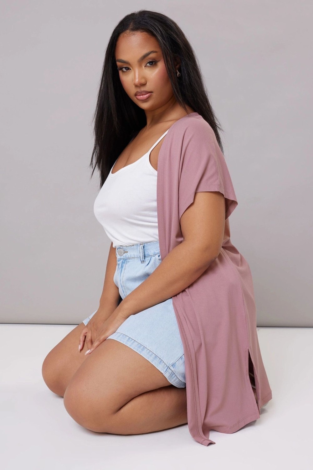 Stil Diva Büyük Beden Kısa Kollu Önü Kapamasız Ince Hırka 322645 görsel 2