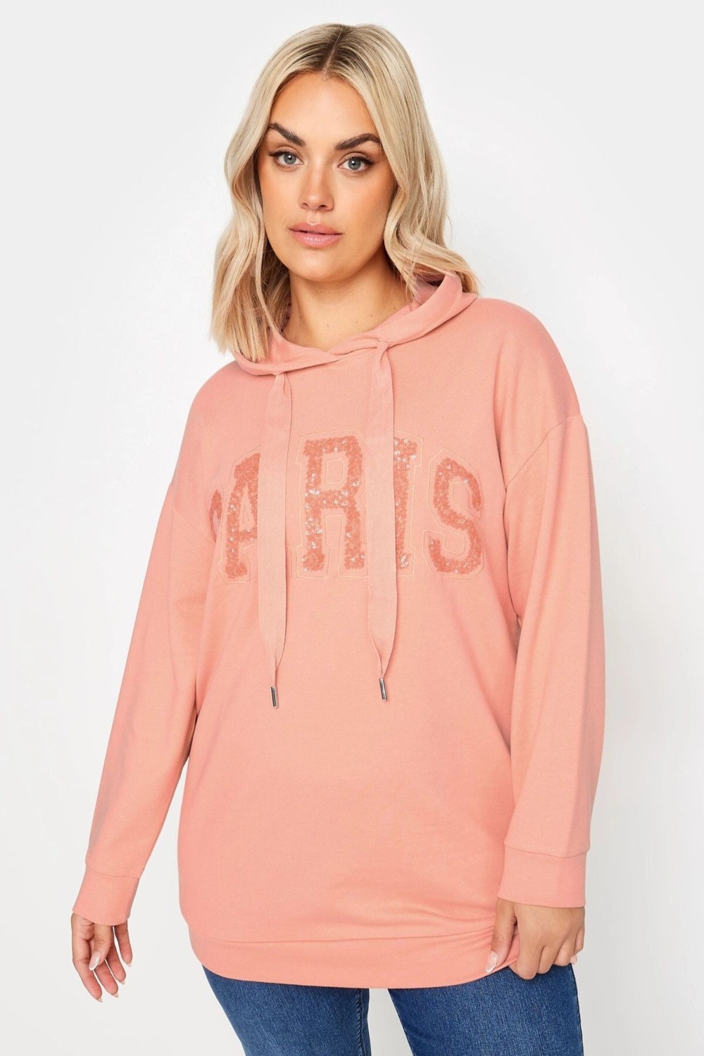 Stil Diva Büyük Beden Payetli Uzun Kollu Bağcıklı Kapüşonlu Sweatshirt 303234