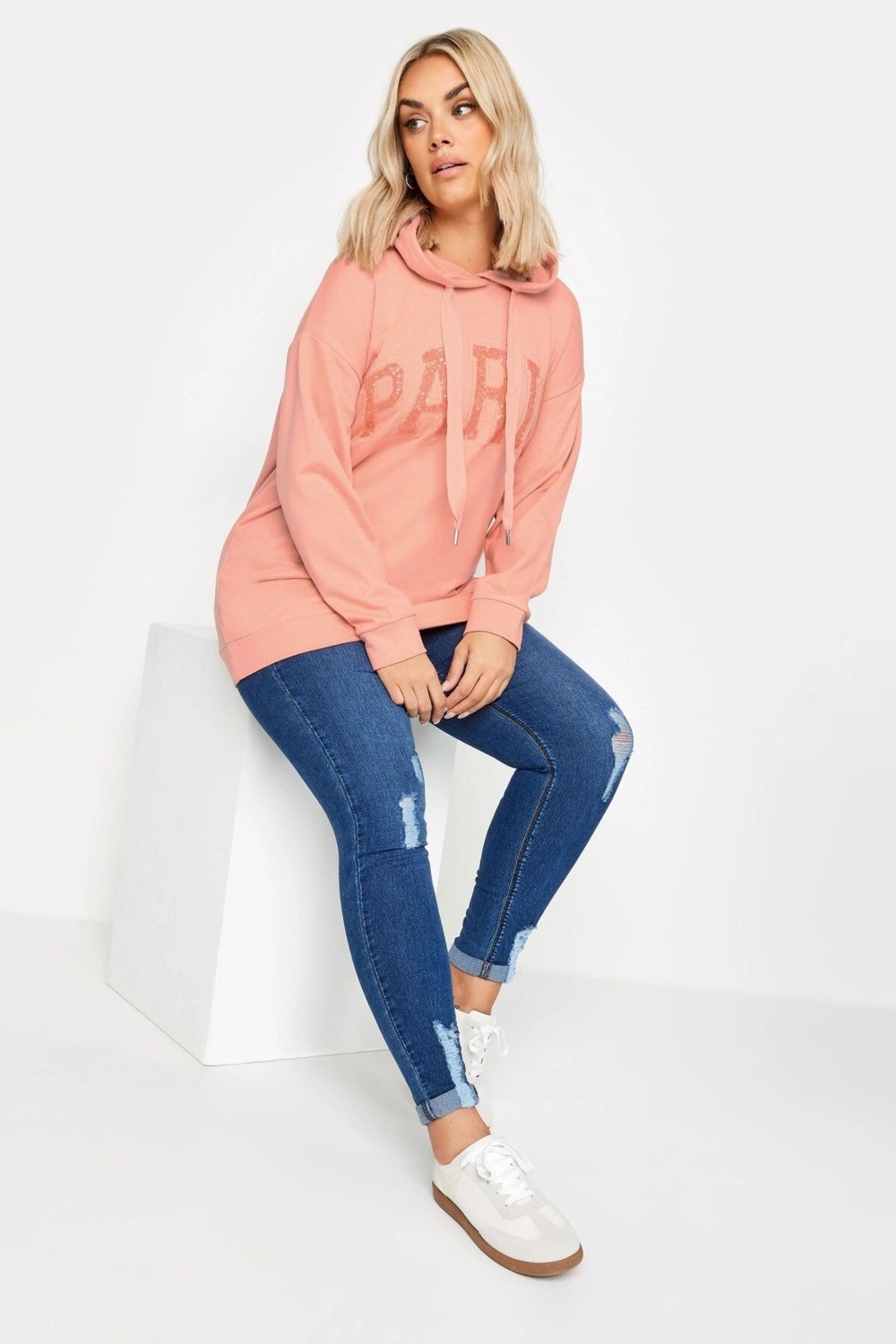 Stil Diva Büyük Beden Payetli Uzun Kollu Bağcıklı Kapüşonlu Sweatshirt 303234 görsel 2