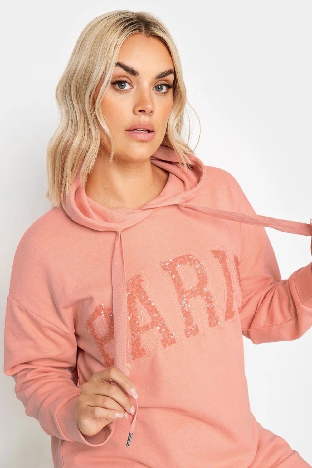 Stil Diva Büyük Beden Payetli Uzun Kollu Bağcıklı Kapüşonlu Sweatshirt 303234 görsel 4