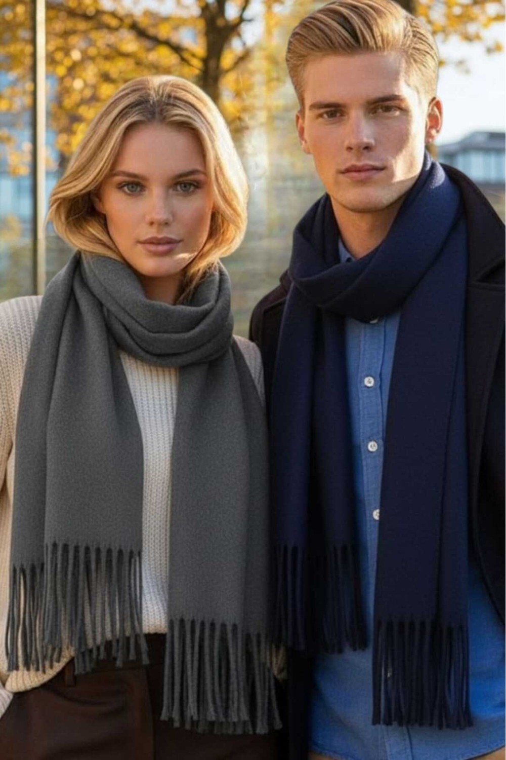 Uniquetrenders Unisex Yumuşak Dokulu Püsküllü Kışlık Buklet Atkı Şal 2'li Set görsel 5