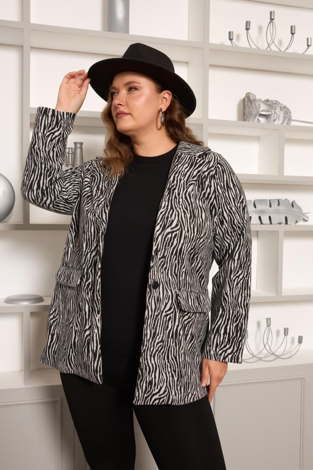 Rmg Zebra Desenli Büyük Beden Ceket Gri görsel 3