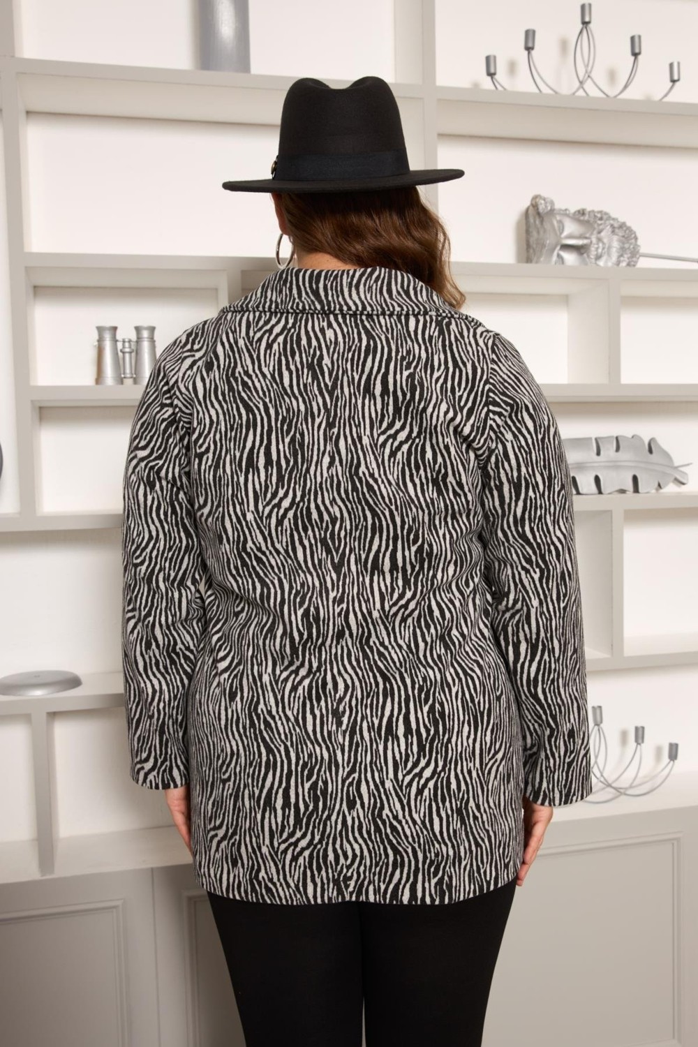 Rmg Zebra Desenli Büyük Beden Ceket Gri görsel 4