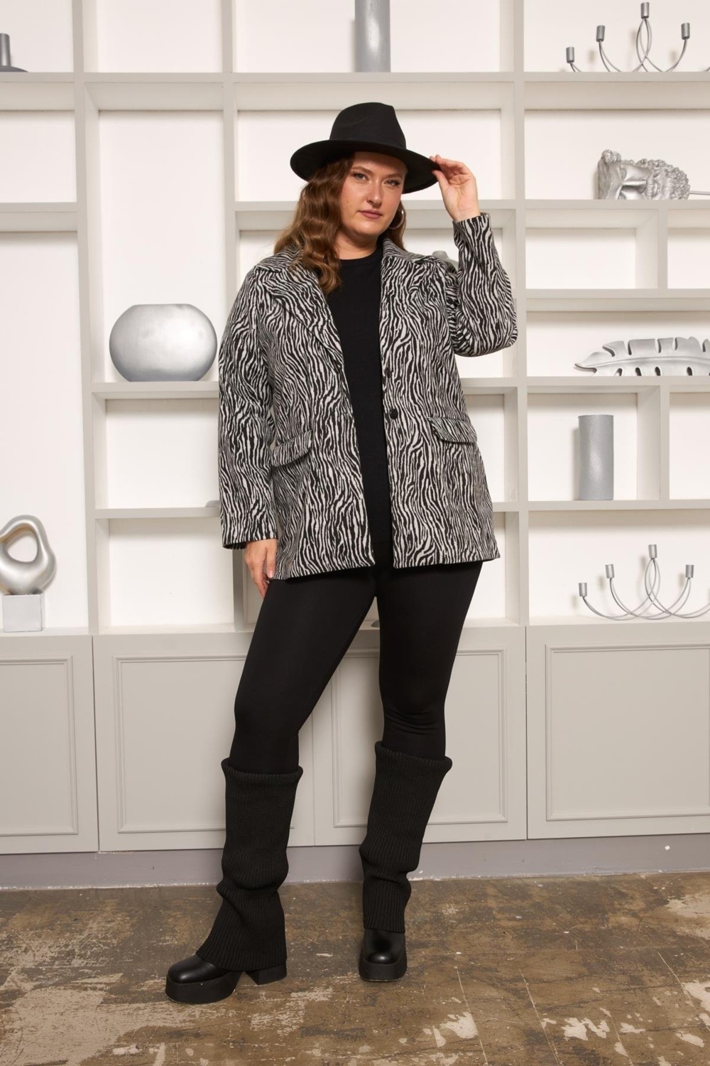 Rmg Zebra Desenli Büyük Beden Ceket Gri görsel 5