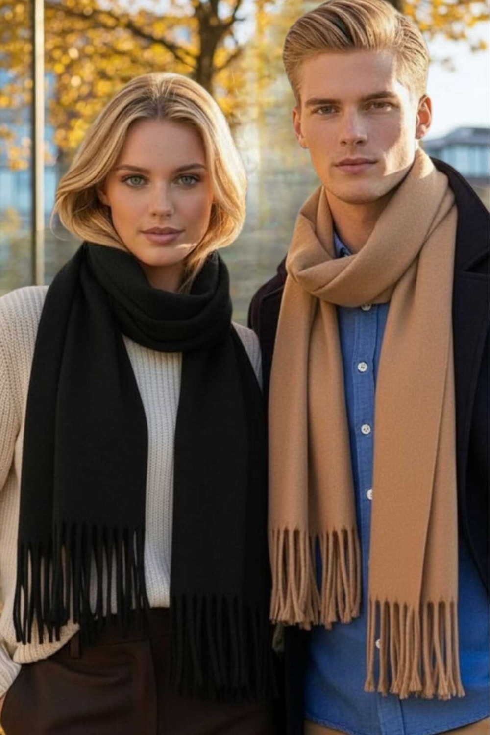 Uniquetrenders Unisex Yumuşak Dokulu Püsküllü Kışlık Buklet Atkı Şal 2'li Set görsel 6