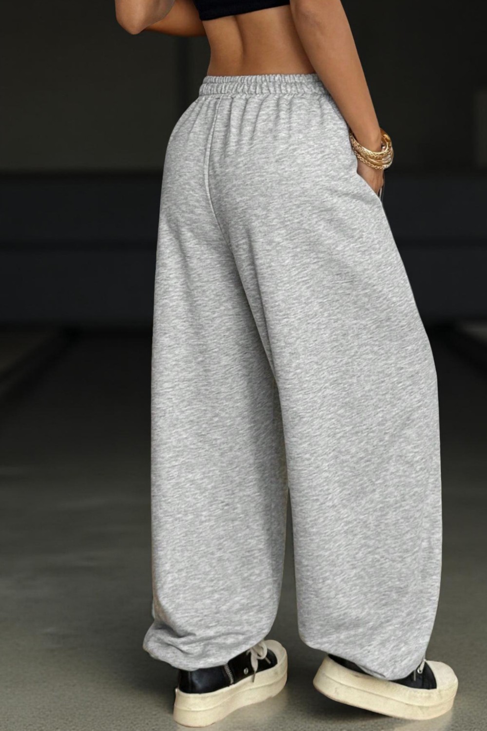 BSBSPOR Erkek Kadın Baggy Bol Kesim Eşofman Altı Jogger Paça Siyah Gri Füme Oversize görsel 7