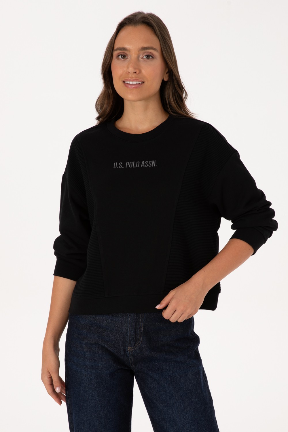 U.S. Polo Assn. Kadın Siyah Bisiklet Yaka Sweatshirt 50307792-VR046