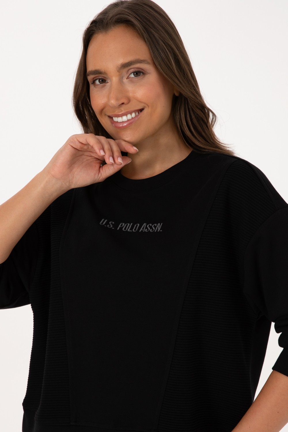 U.S. Polo Assn. Kadın Siyah Bisiklet Yaka Sweatshirt 50307792-VR046 görsel 2