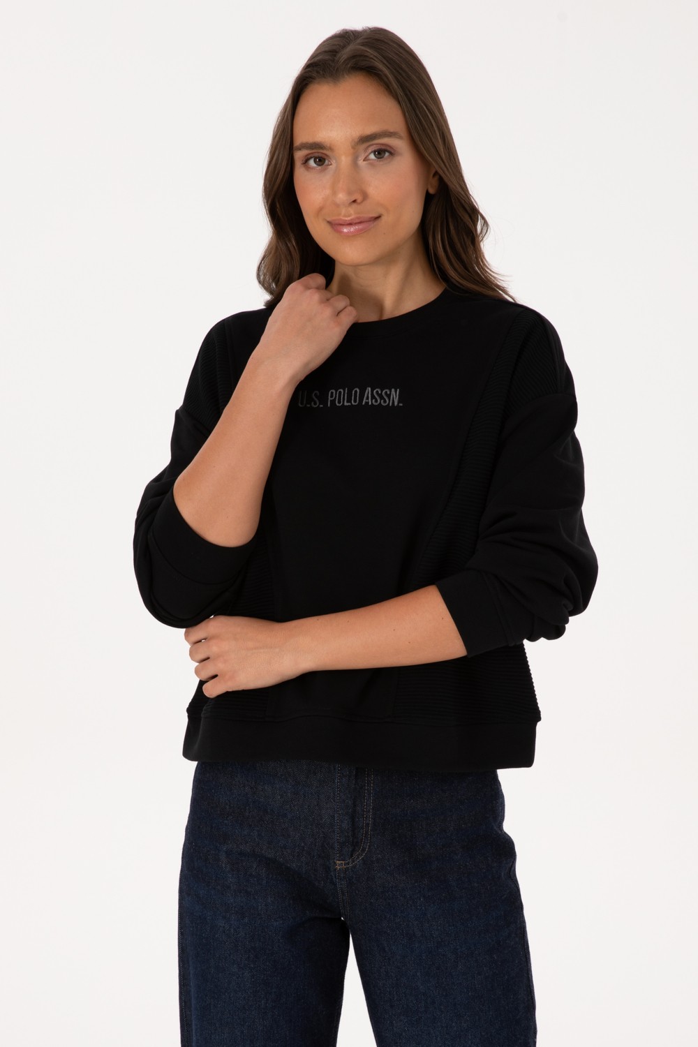 U.S. Polo Assn. Kadın Siyah Bisiklet Yaka Sweatshirt 50307792-VR046 görsel 3