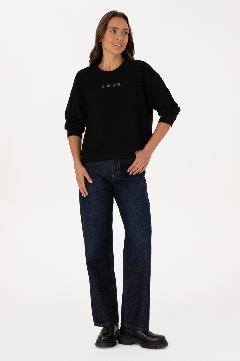 U.S. Polo Assn. Kadın Siyah Bisiklet Yaka Sweatshirt 50307792-VR046 görsel 4