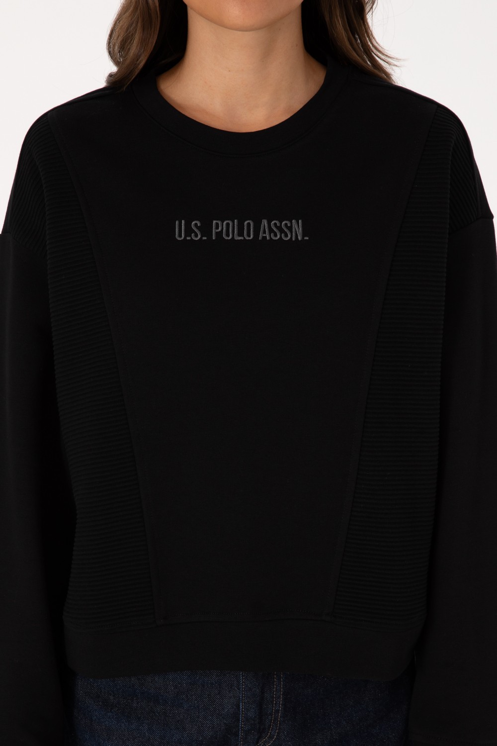 U.S. Polo Assn. Kadın Siyah Bisiklet Yaka Sweatshirt 50307792-VR046 görsel 6