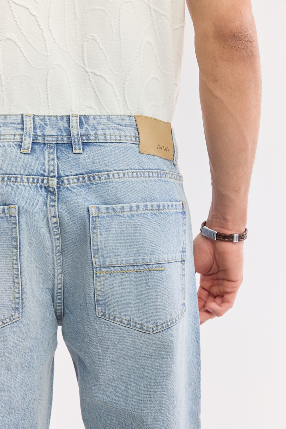 AVVA Erkek Açık Mavi Klasik Bel %100 Pamuk Eskitme Yıkamalı Tokyo Straight Fit Jean Pantolon A51Y3546 görsel 7
