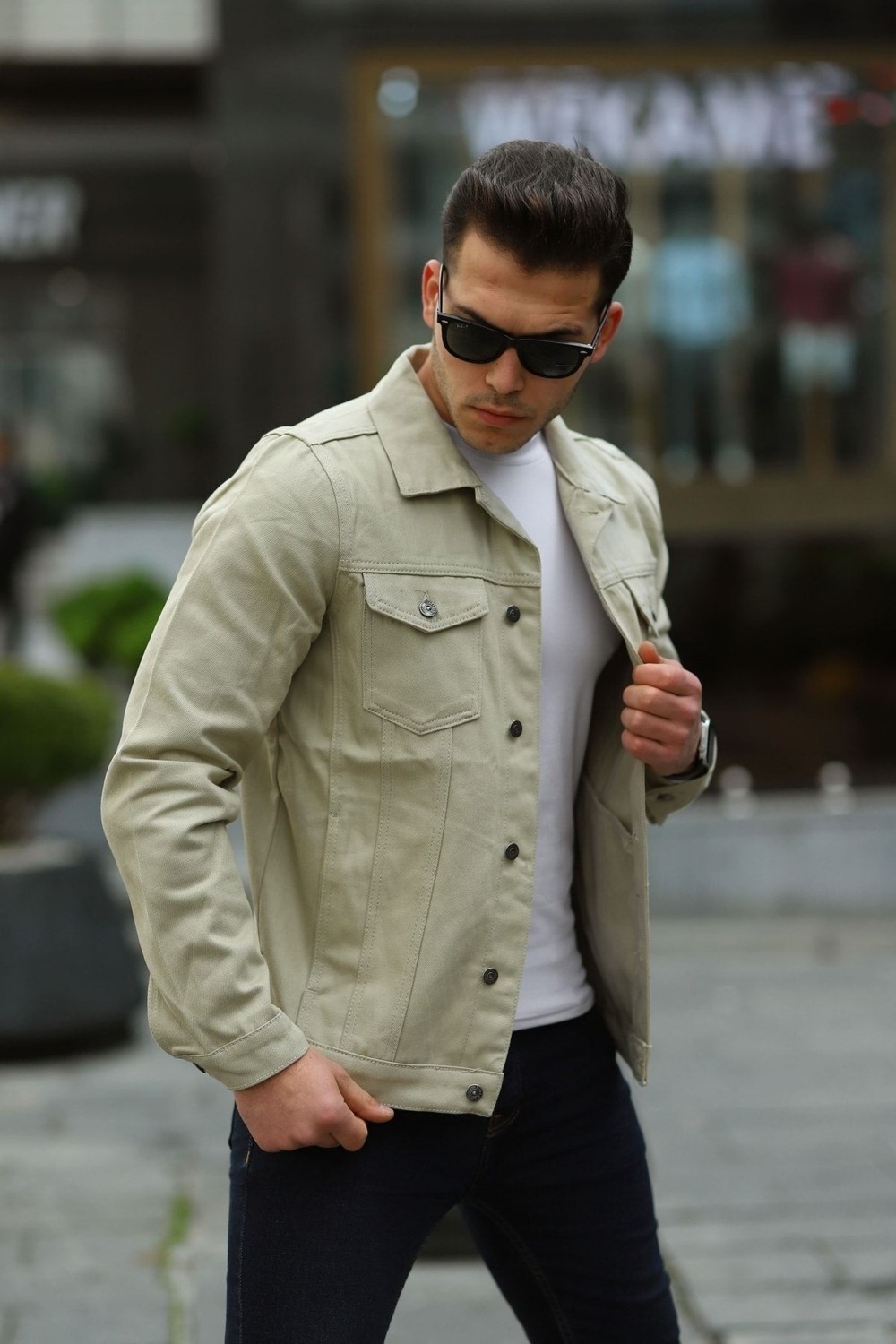Comstar Erkek Trend Polo Yaka Slim Fit Denim Jeans Krem Kot Ceket görsel 2