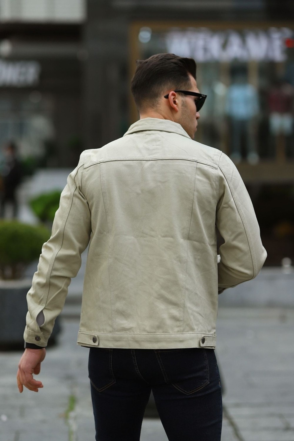 Comstar Erkek Trend Polo Yaka Slim Fit Denim Jeans Krem Kot Ceket görsel 4