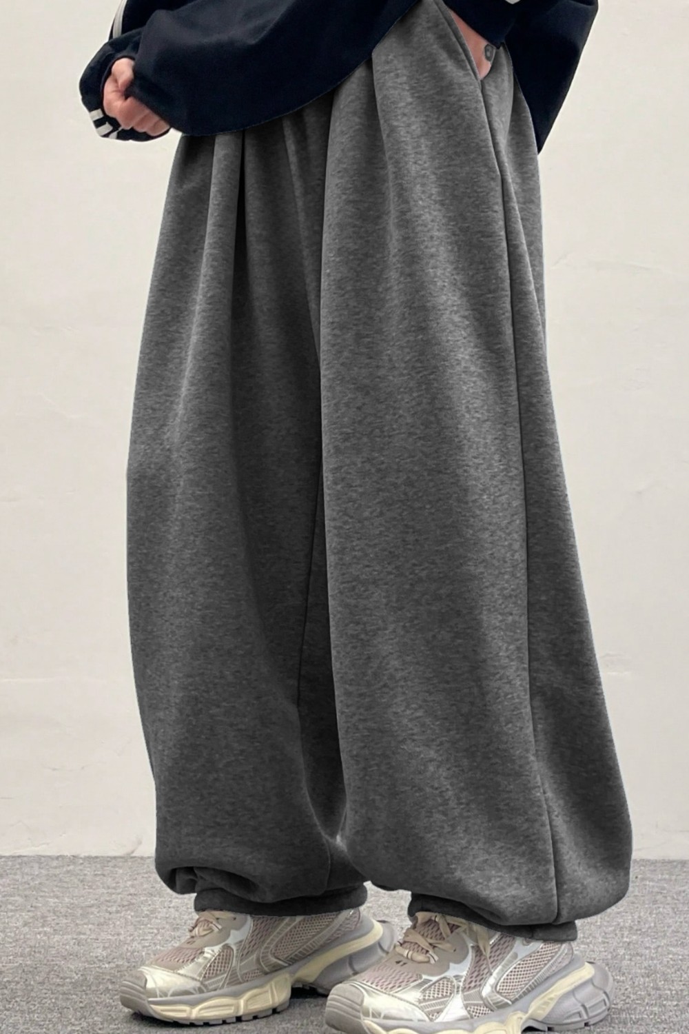 BSBSPOR Bol Baggy Eşofman Altı Lastikli Paça Ayarlanabilir Unisex Erkek Kadın Gri Siyah Antrasit