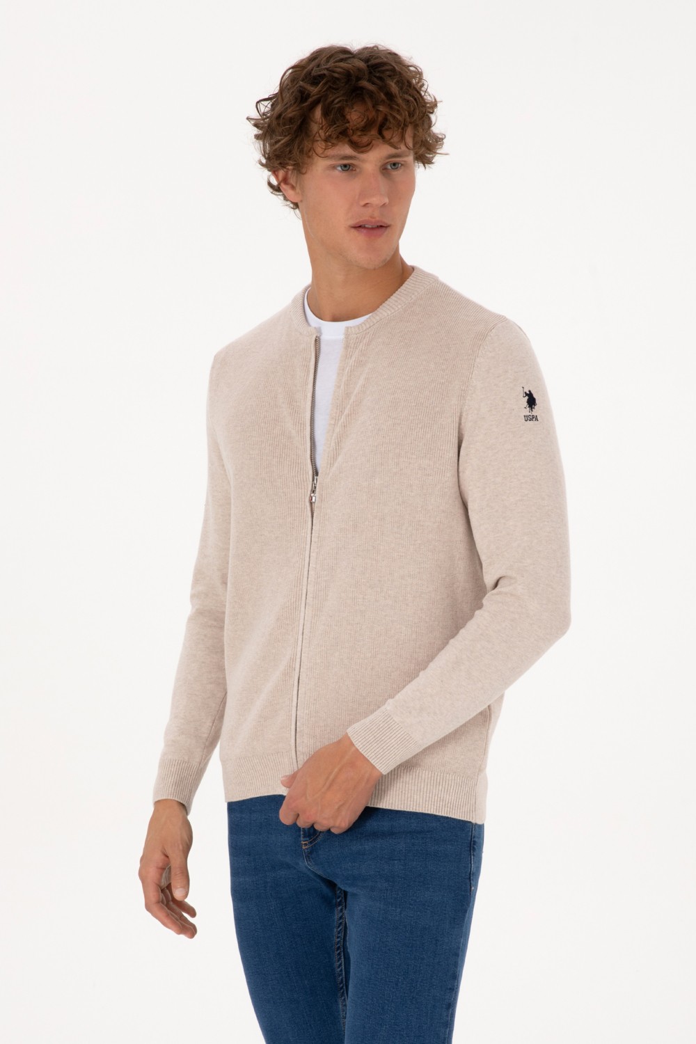 U.S. Polo Assn. Erkek Kahverengi Basic Triko Hırka 50313721-VR029 görsel 3