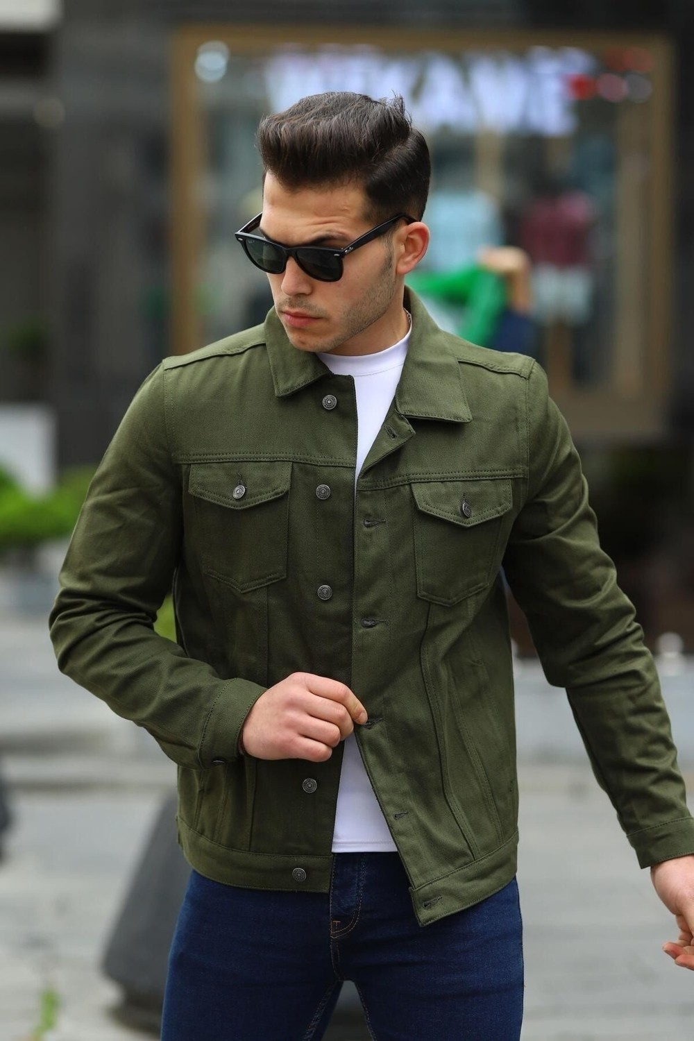 Comstar Erkek Trend Polo Yaka Slim Fit Denim Jeans Krem Kot Ceket görsel 5