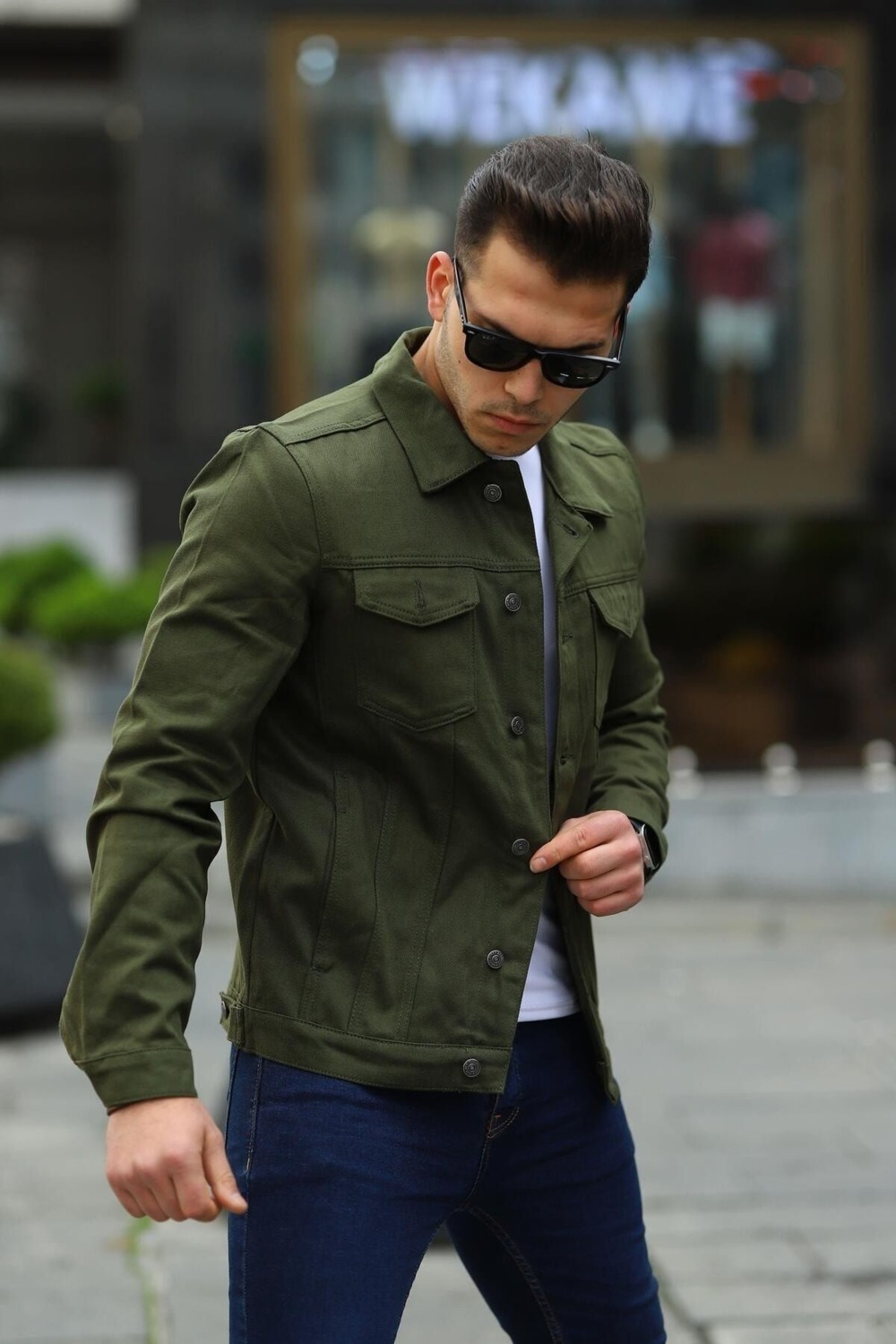 Comstar Erkek Trend Polo Yaka Slim Fit Denim Jeans Krem Kot Ceket görsel 6