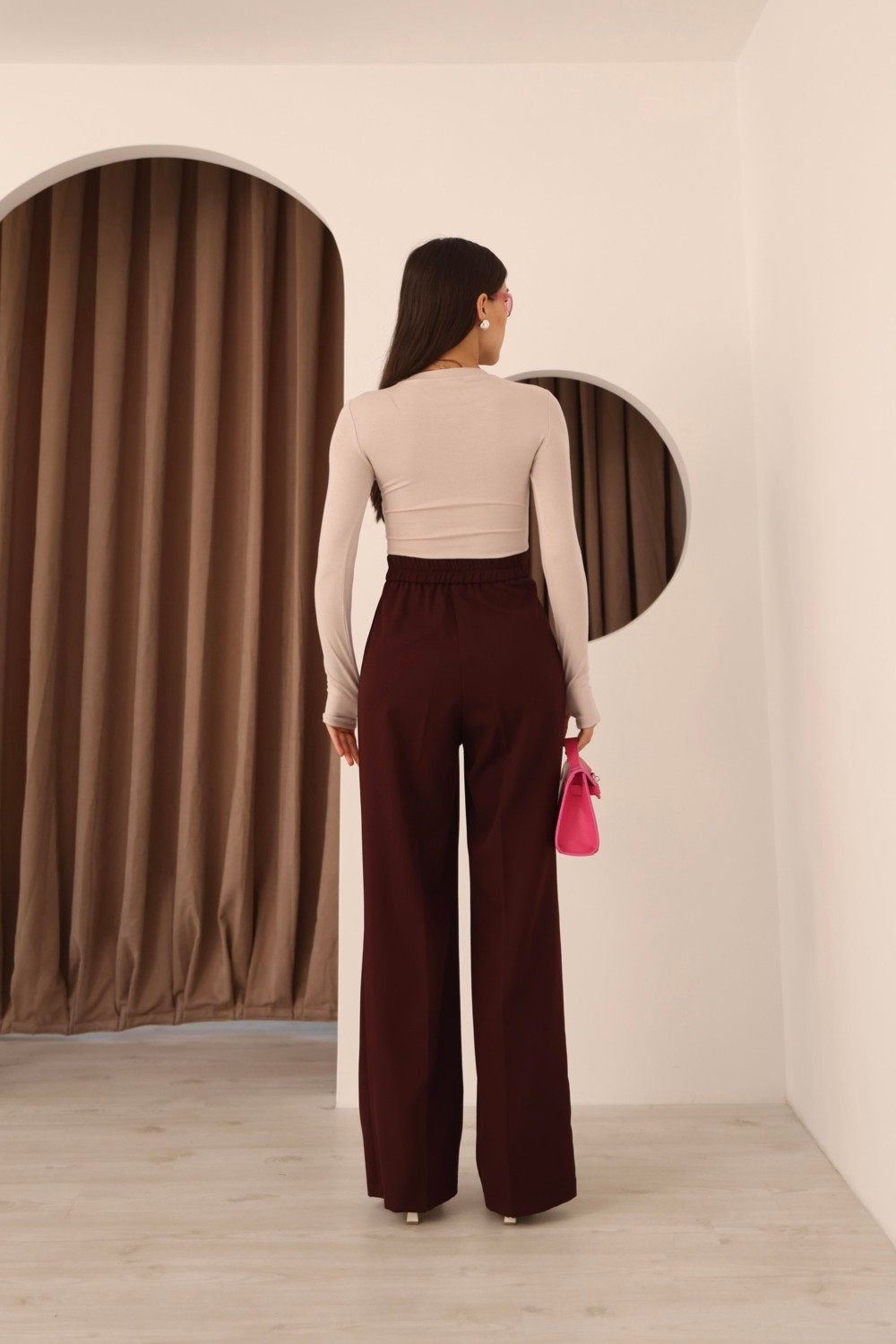 Hazel Kadın K.siyah Arkası Lastikli Palazzo Pantolon görsel 3