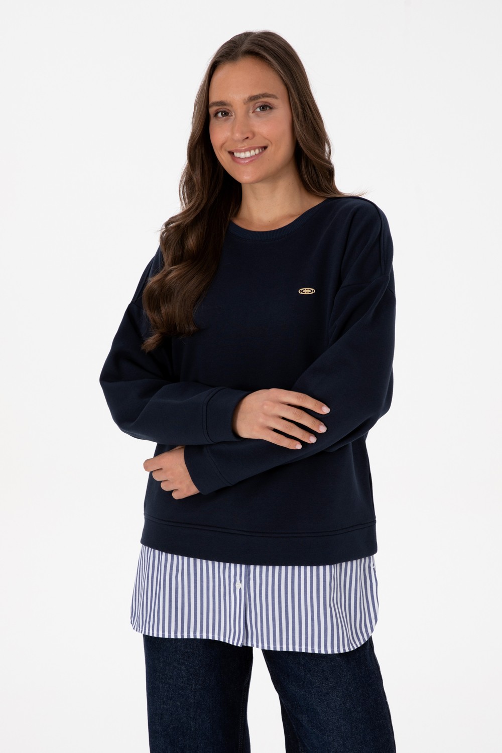 U.S. Polo Assn. Kadın Lacivert Gömlek Detaylı Bisiklet Yaka Sweatshirt 50314211-VR033 görsel 3